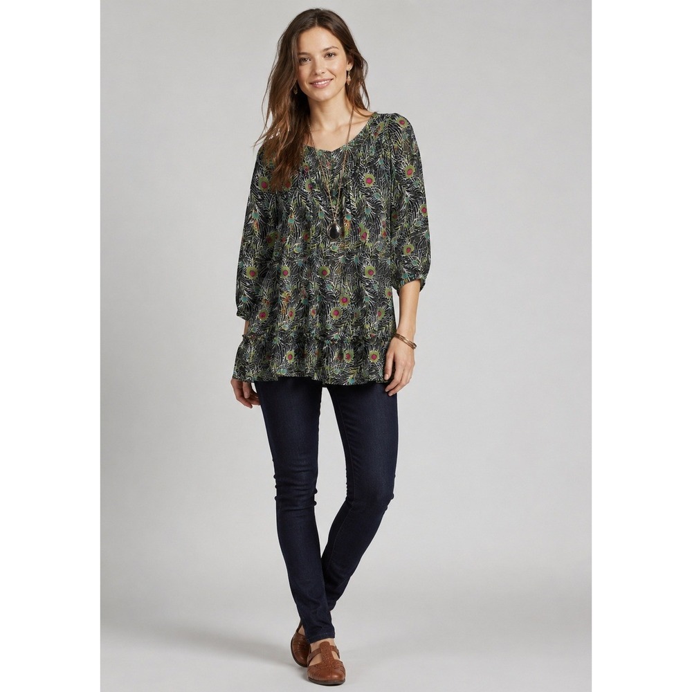 Liberty‎ of London for Target Popover Blouse Women XS Peacock Feather Peplum Hem